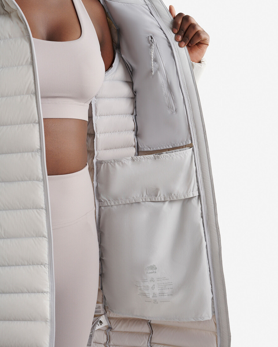 chaqueta larga plegable roots down