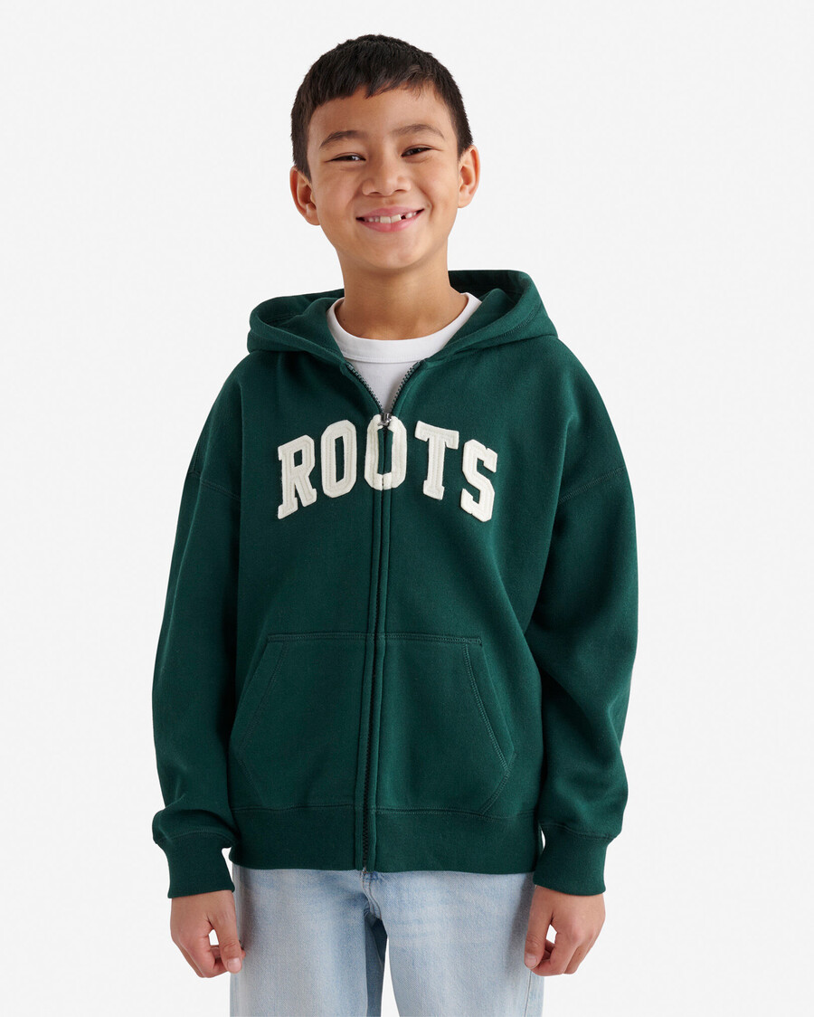 sudadera con capucha y cremallera completa con apliques roots para niños