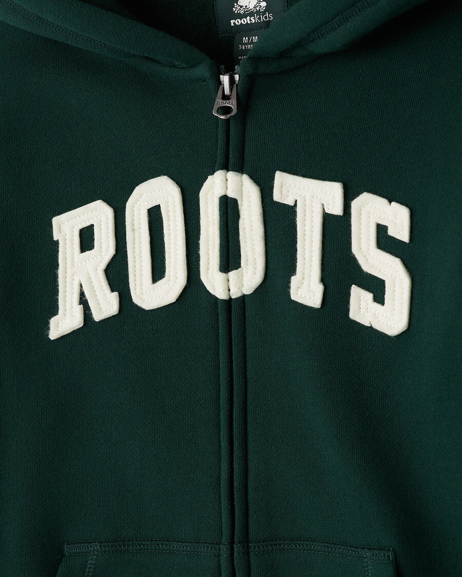 sudadera con capucha y cremallera completa con apliques roots para niños