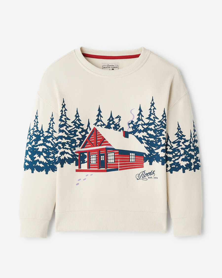 sudadera con capucha y paisaje de cabaña para niños