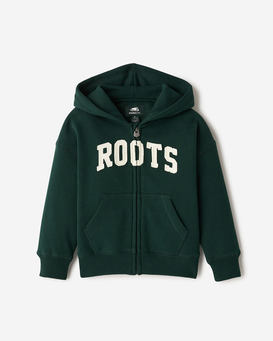 sudadera con capucha y cremallera completa con apliques roots para niños pequeños