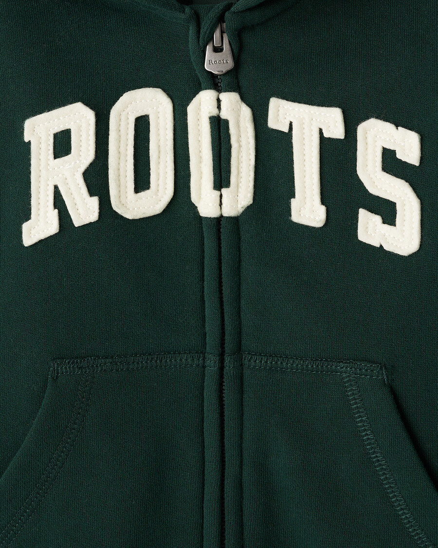 sudadera con capucha y cremallera completa con apliques roots para niños pequeños