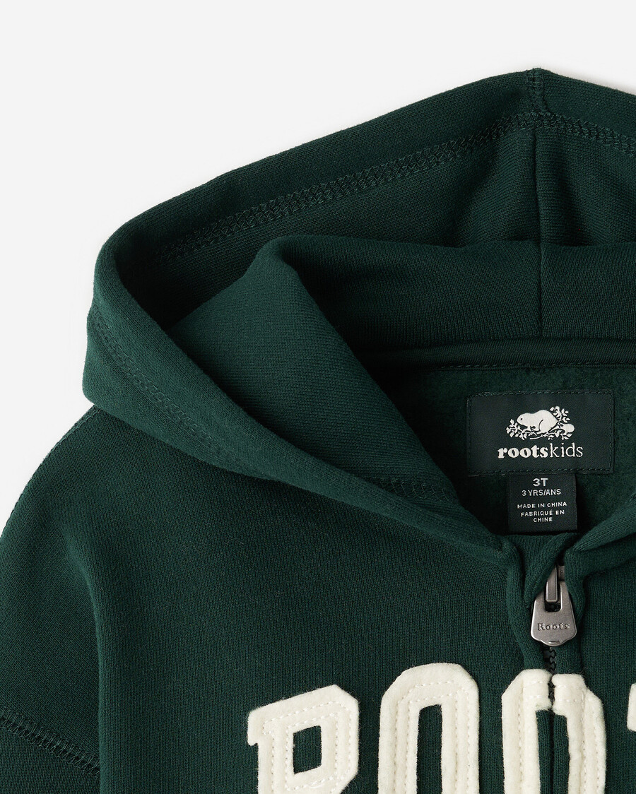 sudadera con capucha y cremallera completa con apliques roots para niños pequeños