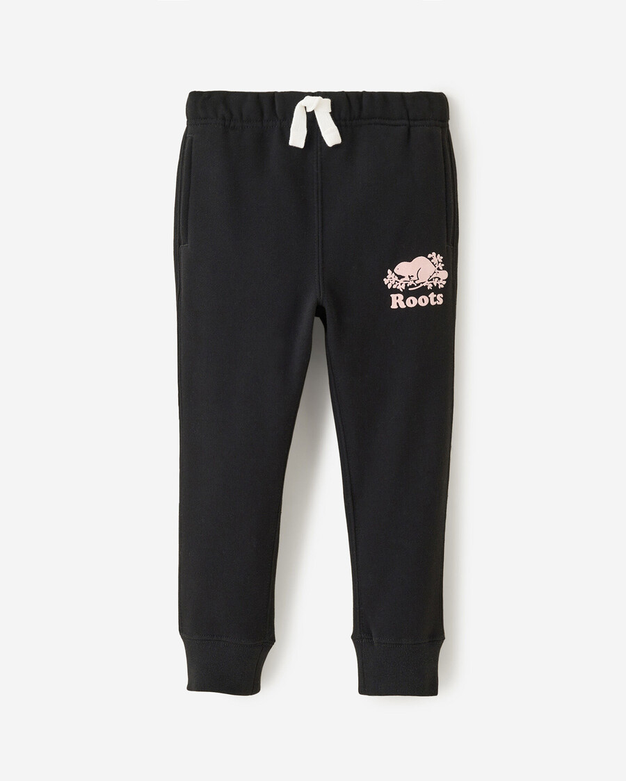 pantalón deportivo orgánico con puños ajustados para niñas pequeñas