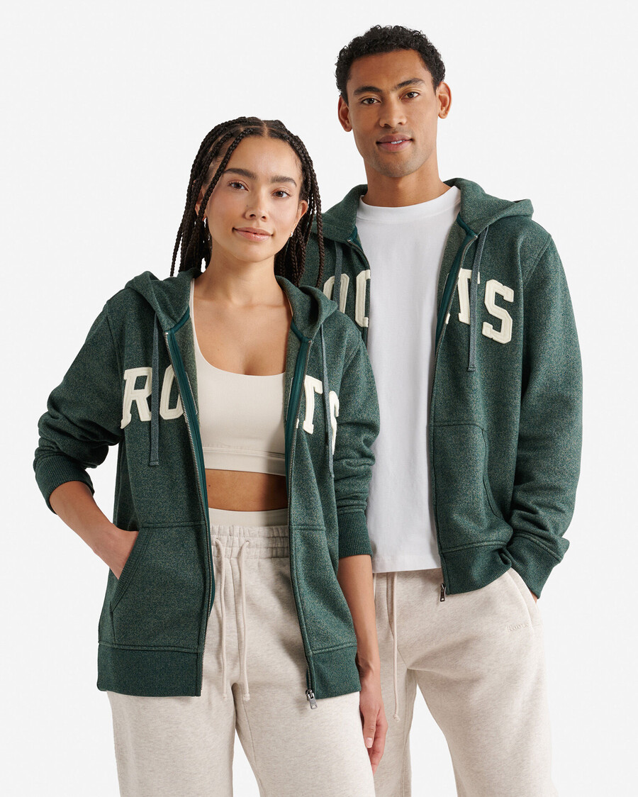 sudadera con capucha y cremallera completa con apliques roots