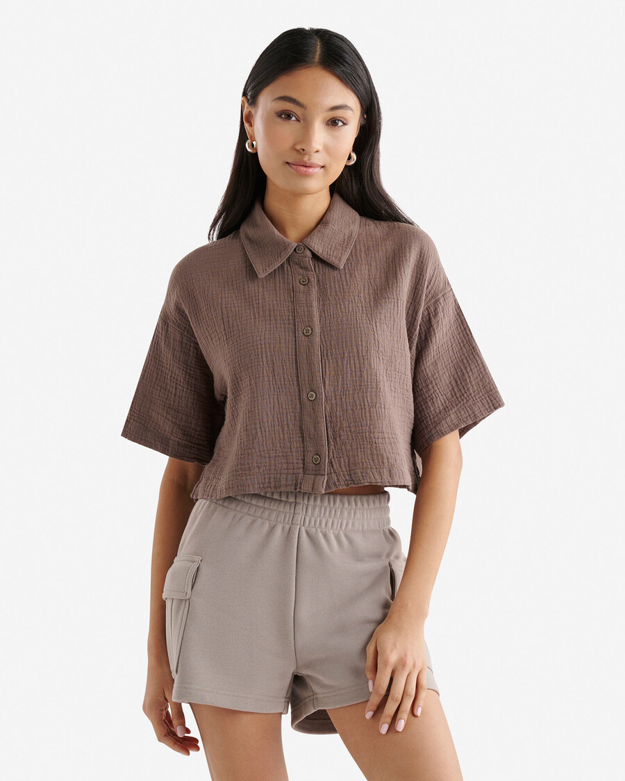 camisa de manga corta de gasa de algodón isla